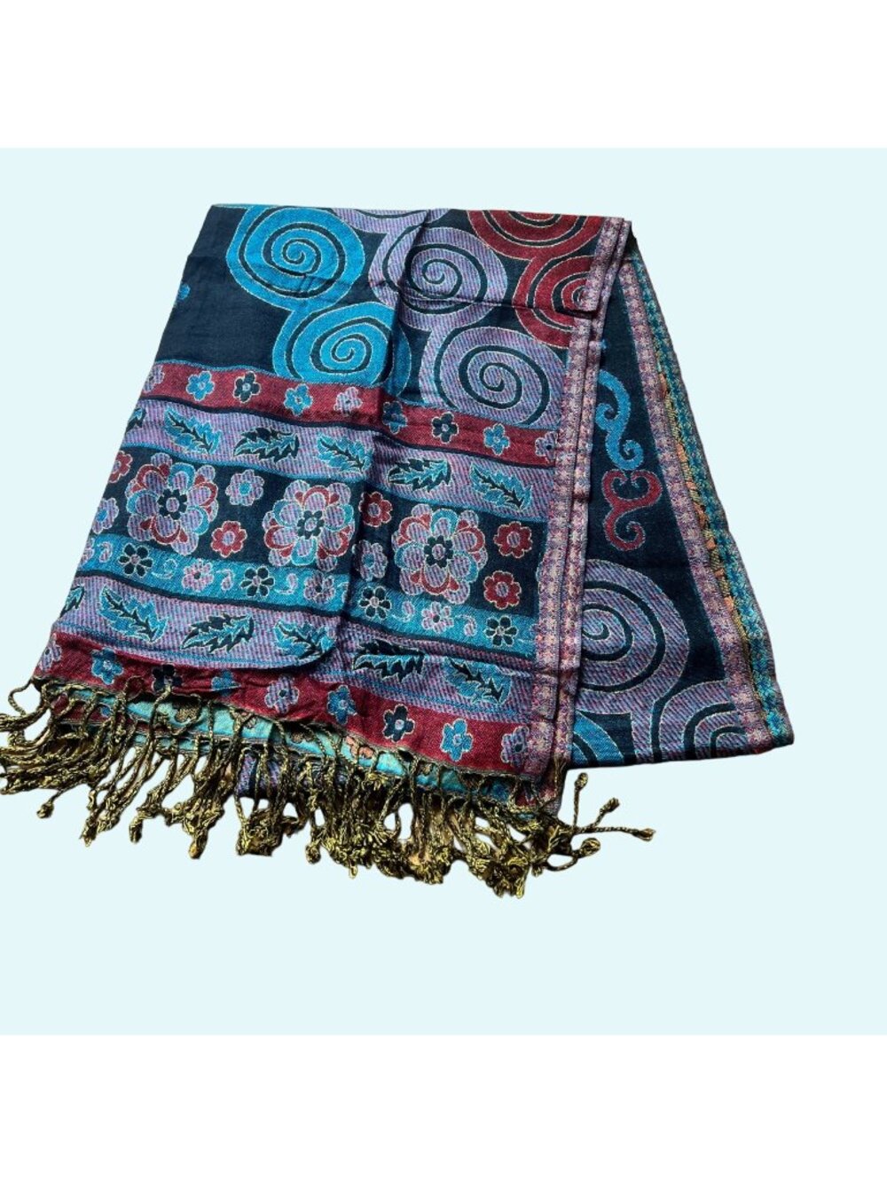 Simply Accessories Scarf Made in India 100% Viscose Blue Red Black 40"X14"